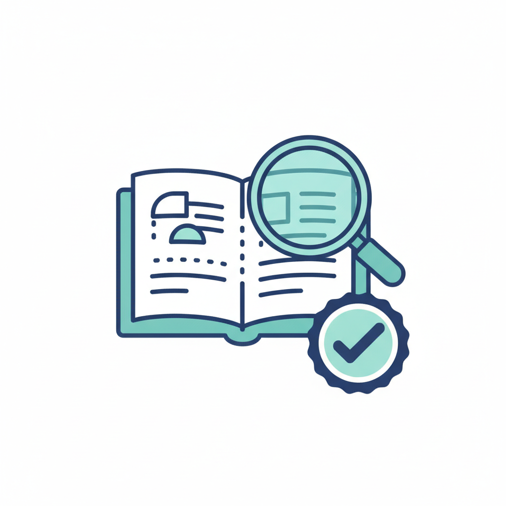 Illustration of an official study manual with a quality badge