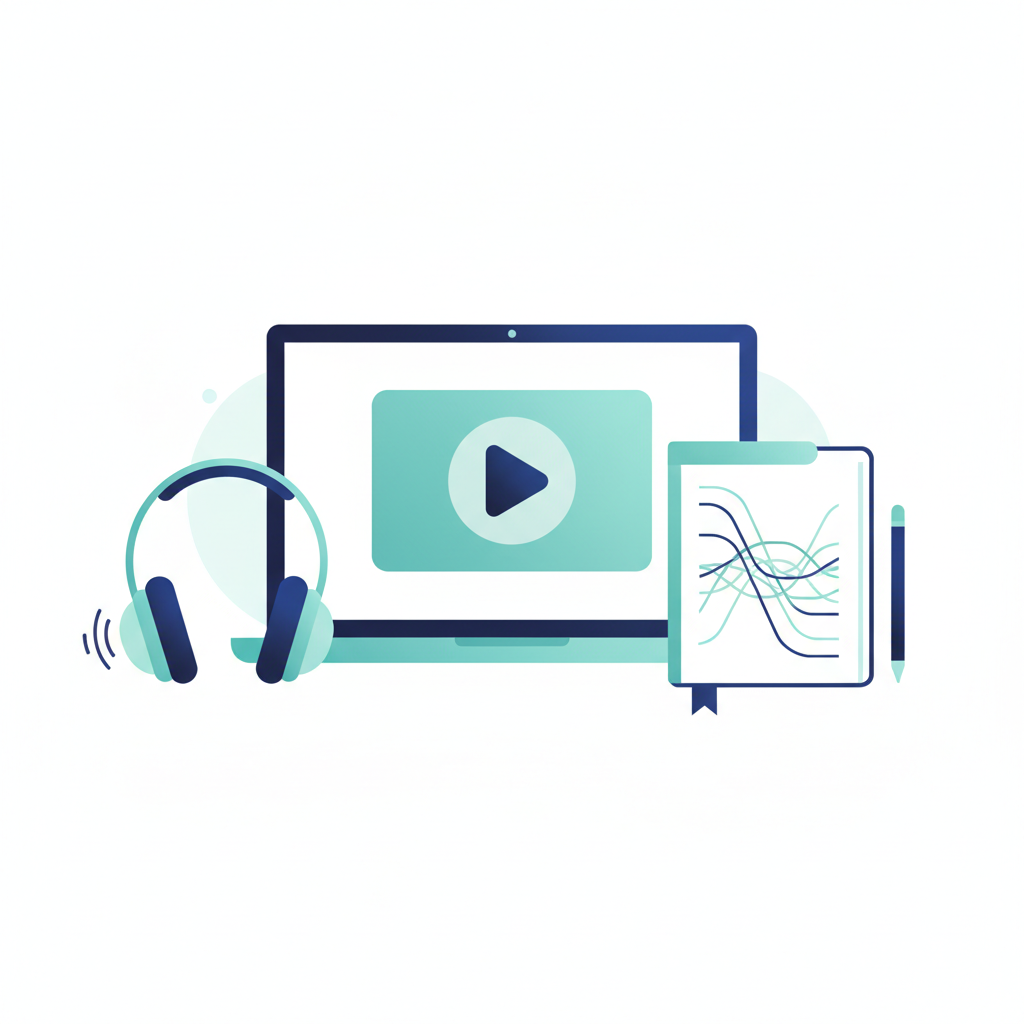 Illustration of an online video course on a laptop