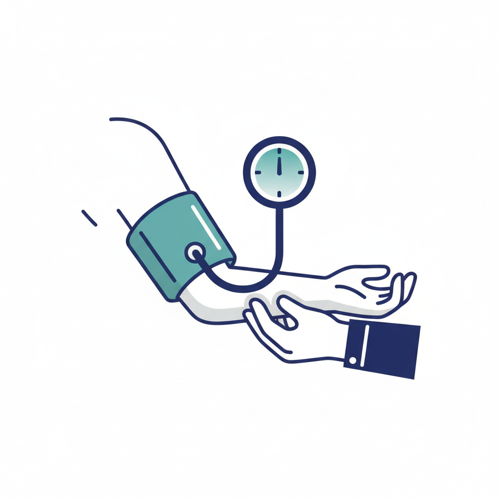 Illustration of blood pressure measurement with cuff and gauge