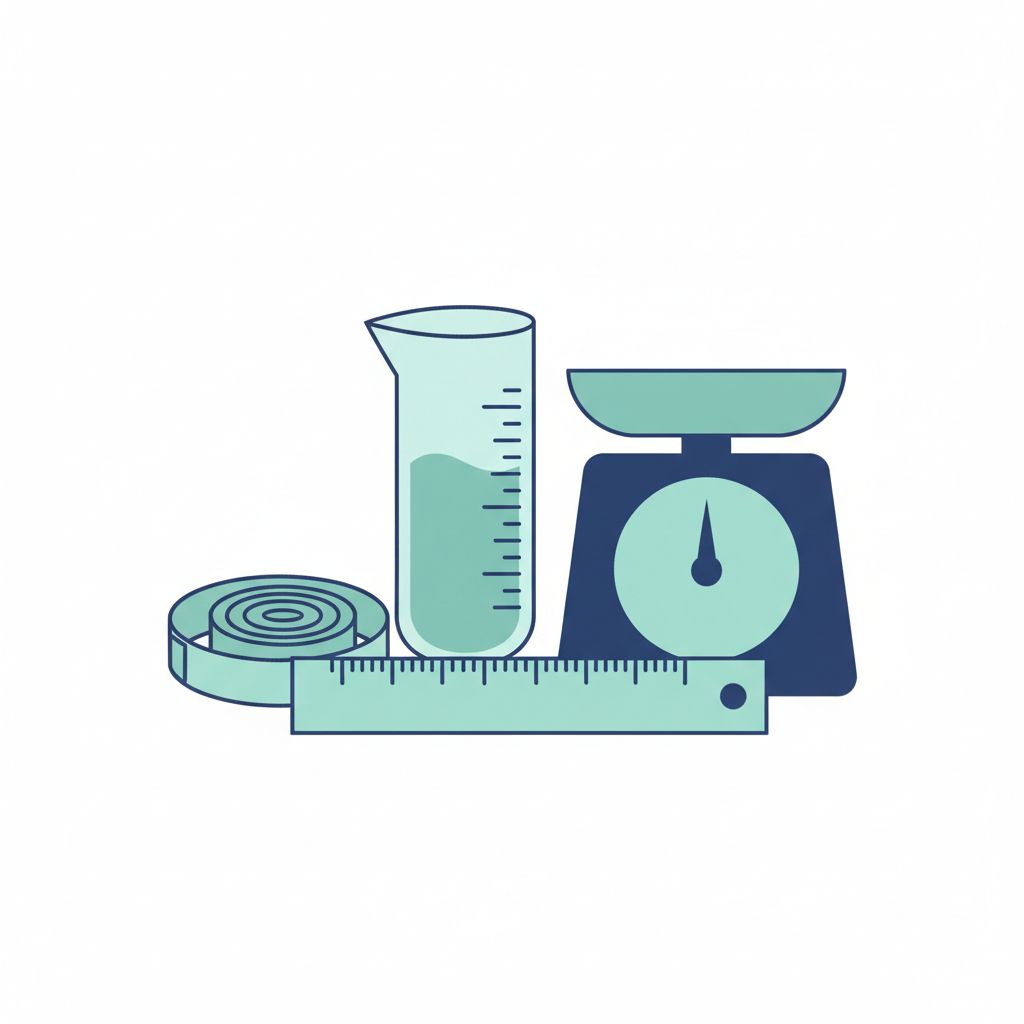 Illustration of measurement tools and unit conversion concepts