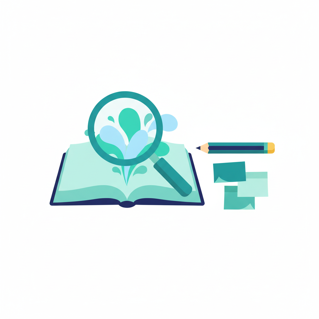 Illustration of finding the main idea in a passage with a magnifying glass