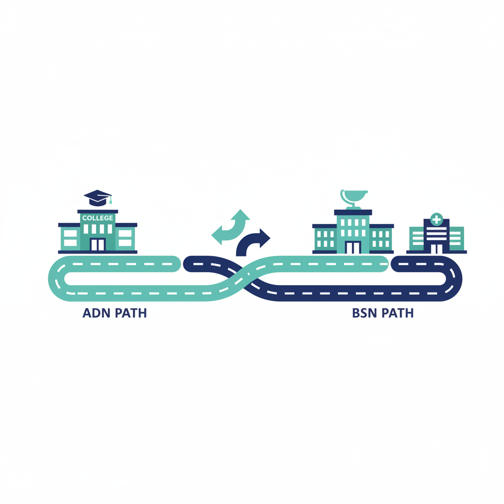 Illustration of diverging nursing education paths