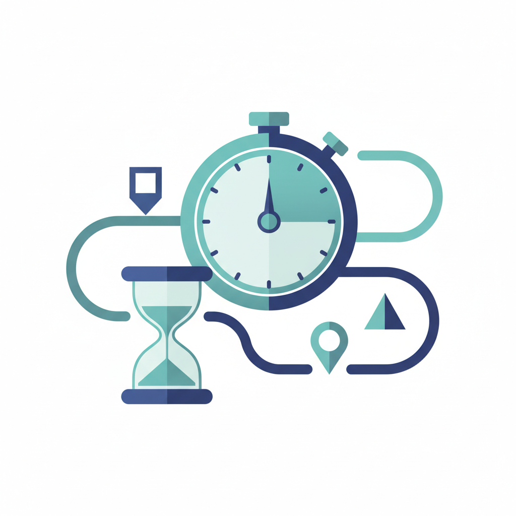 Illustration of time management with stopwatch and checkpoints